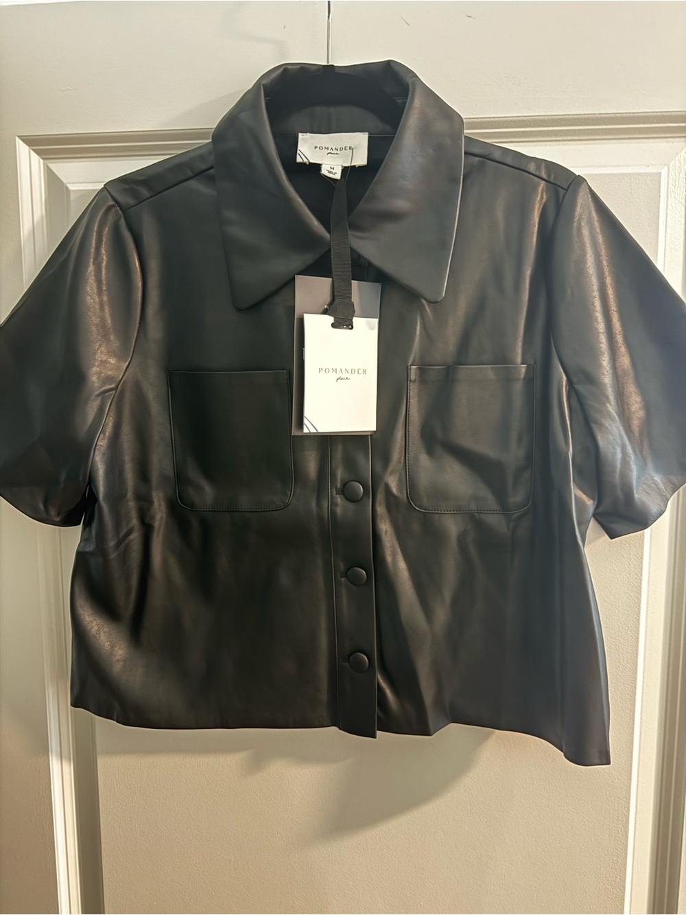Tuckernuck Black Short-Sleeve Faux Leather Shirt Jacket